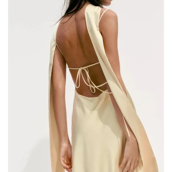 Zara butter yellow SATIN EFFECT FOULARD DRESS - Picture 5 of 14